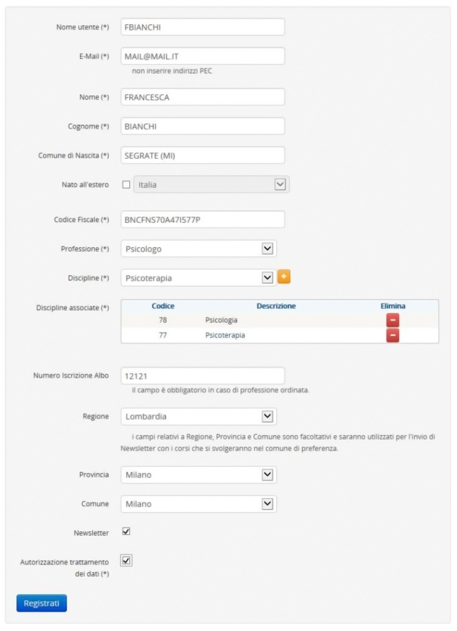 MyEcm Registrazione